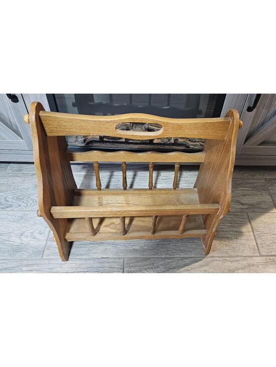 Other - Vintage Solid Wood Oak Mid Century Magazine Book Rack Length 16 in Height 15 in